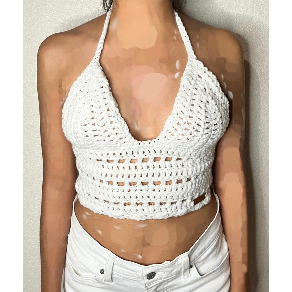 Handmade Crochet White Crop Top,asthetic,coachella,Boho, Gig, festival concert